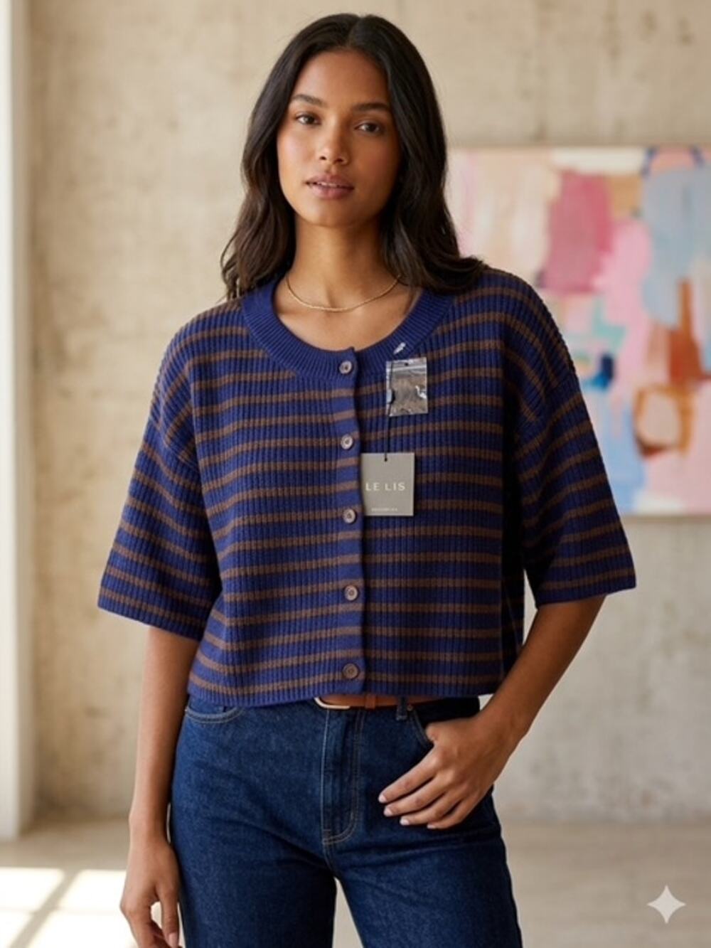 Le Lis - Striped Cropped Cardigan - Large
